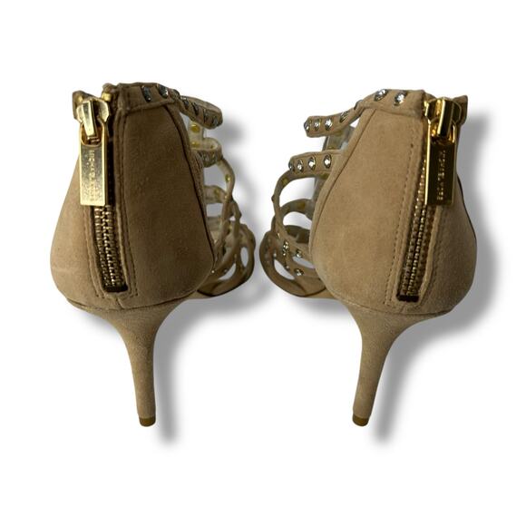 Michael Kors Strappy Heels Size 10 Tan Nude Studded Formal Fancy Open Sandals - Picture 7 of 10